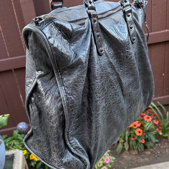 🔥RARE XL🔥Balenciaga City Tote Extra Large 50cm Black Gunmetal Crinkled Leather - Picture 8 of 17